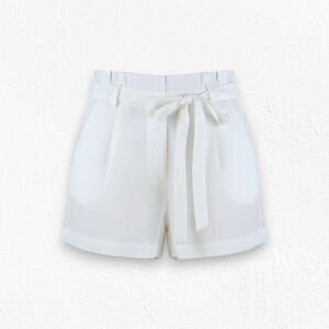 ASTR the Label White High Rise Pleated Linen Blend Paperbag Shorts Size Large